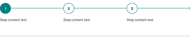 Horizontal progress indicator showing three steps. Step 1 is a filled teal circle with the number 1, steps 2 and 3 are white circles outlined in teal with numbers 2 and 3. A teal line connects all steps.